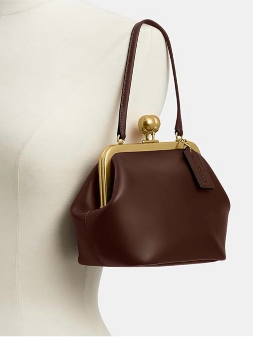Coach Chocolate Brown Leather Kiss-Lock Wristlet with Gold Frame